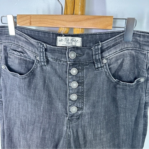 Free People Black Wide Leg Button Fly Pants sz 30 - Picture 3 of 5